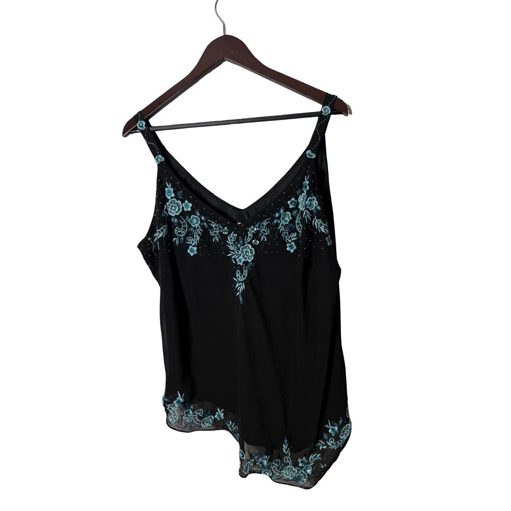 Studio 1940 24W womens plus black aqua beaded embroidered tank